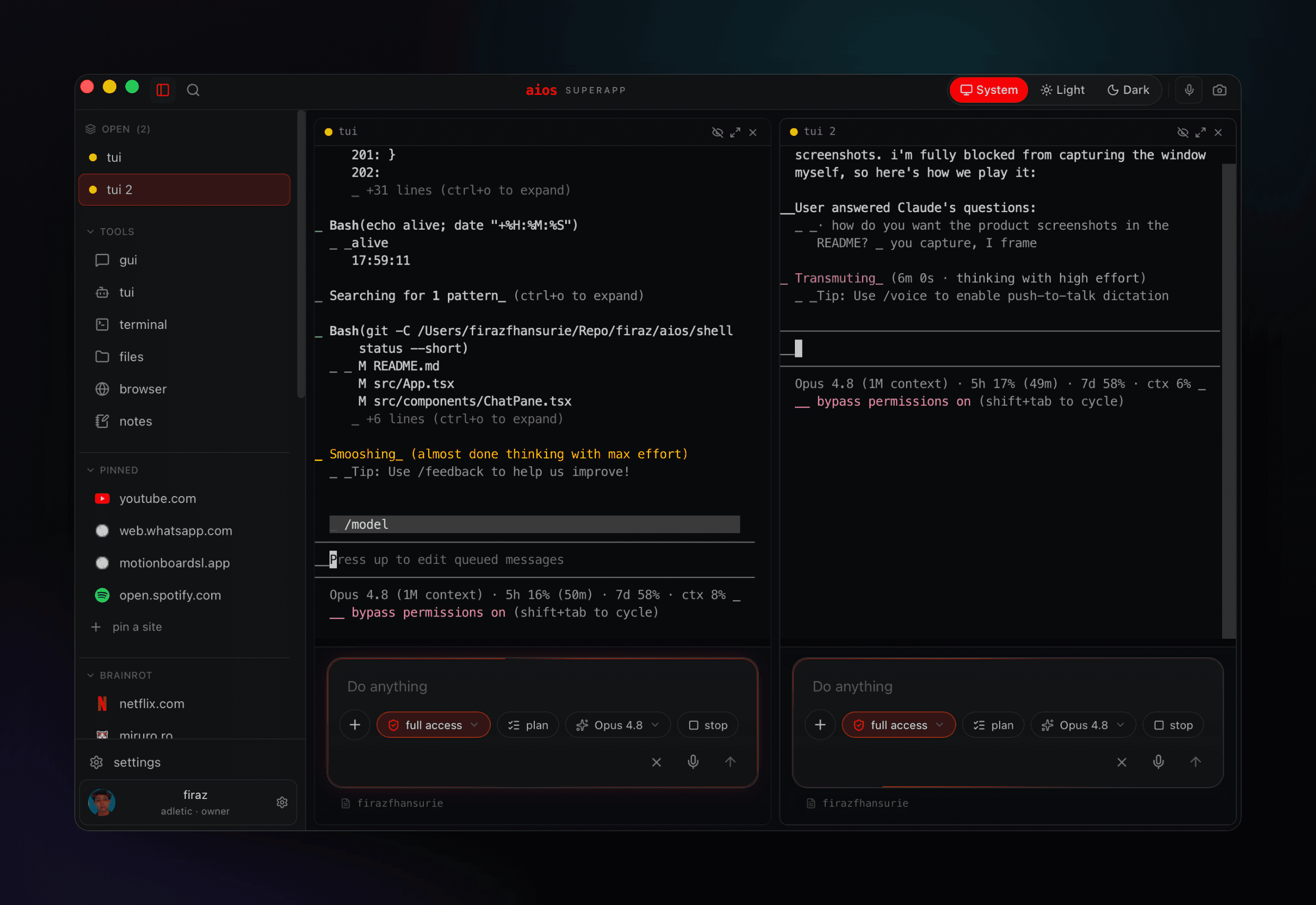 claude code workspace screenshot