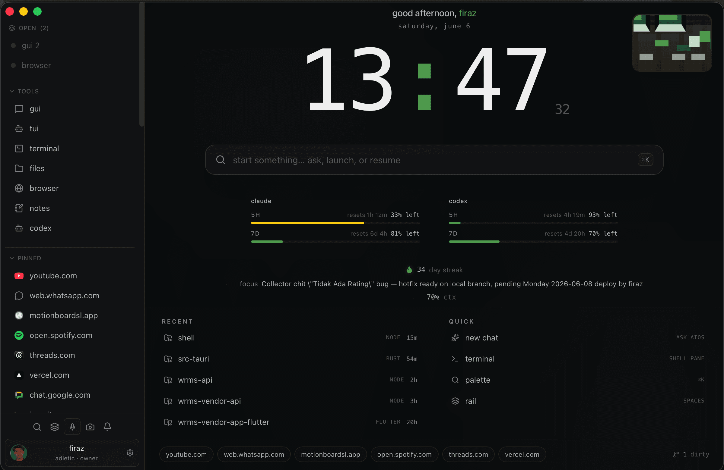 ai coding agent workspace screenshot
