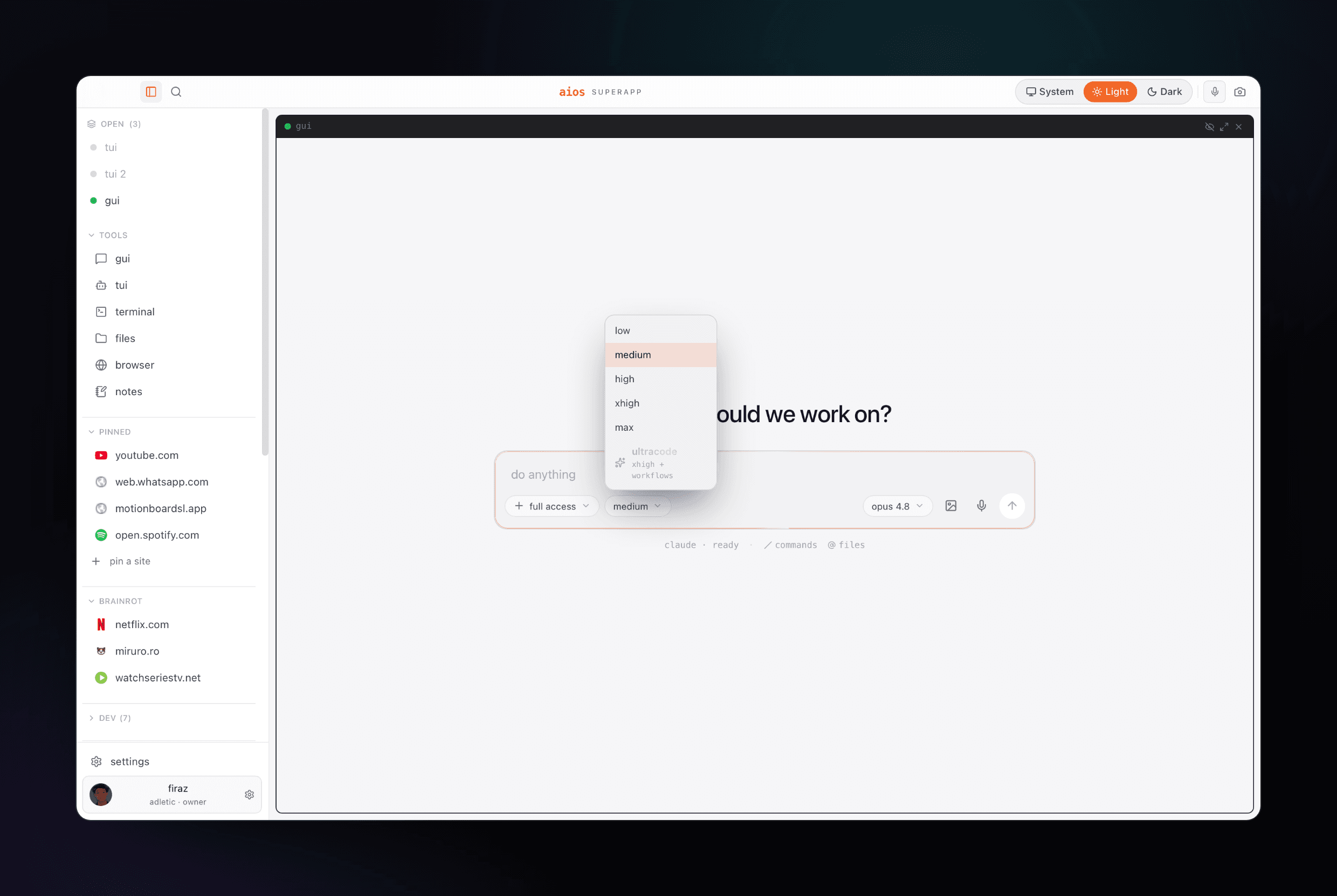 aios shell light mode screenshot